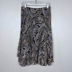 Chaps Navy Floral Tiered Ruffle Midi Skirt Fairycore Bohemian Paisley Small
